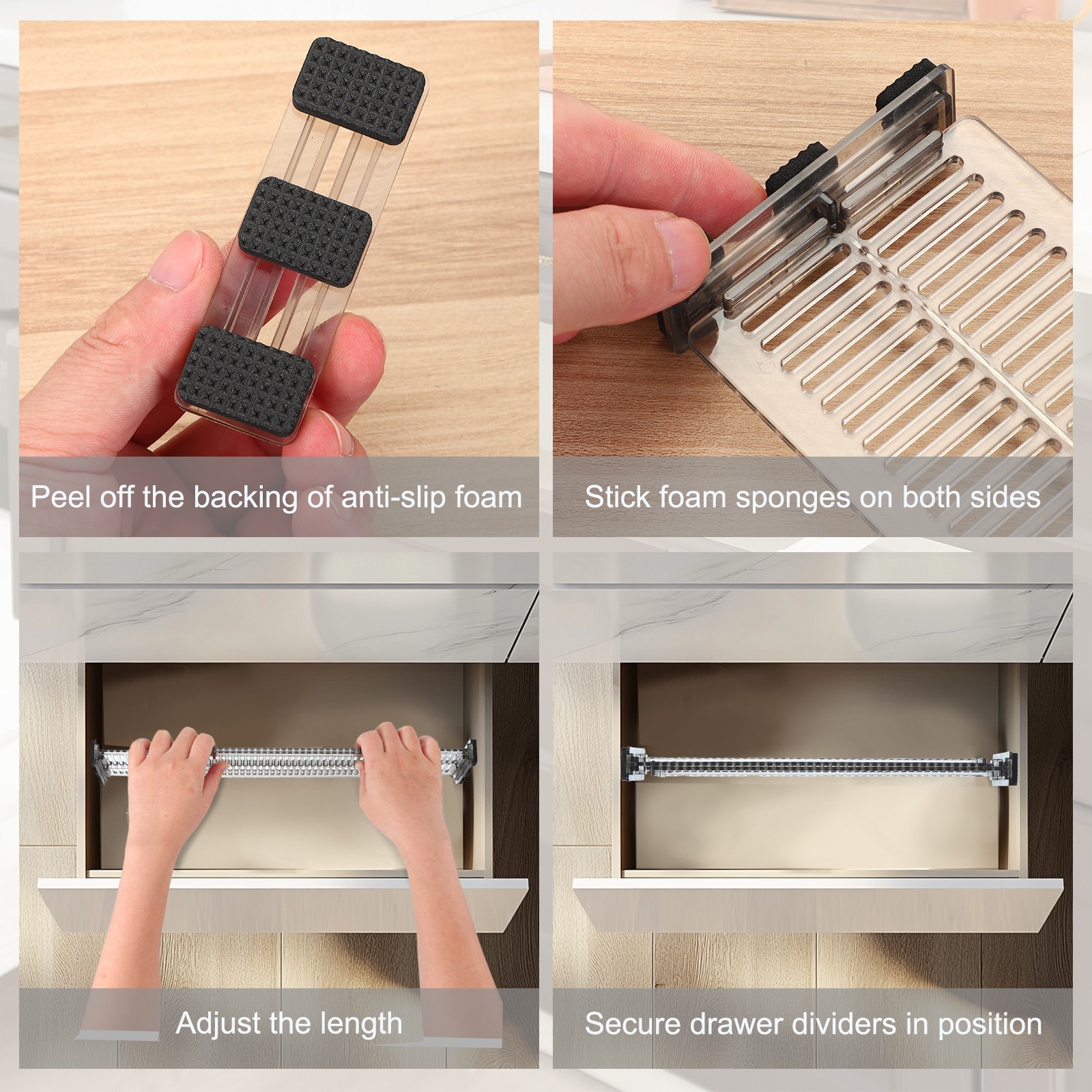 2 Pack 3.1″ High 10.8″ to 20″ Expandable Drawer Dividers Organizer, Clear Black