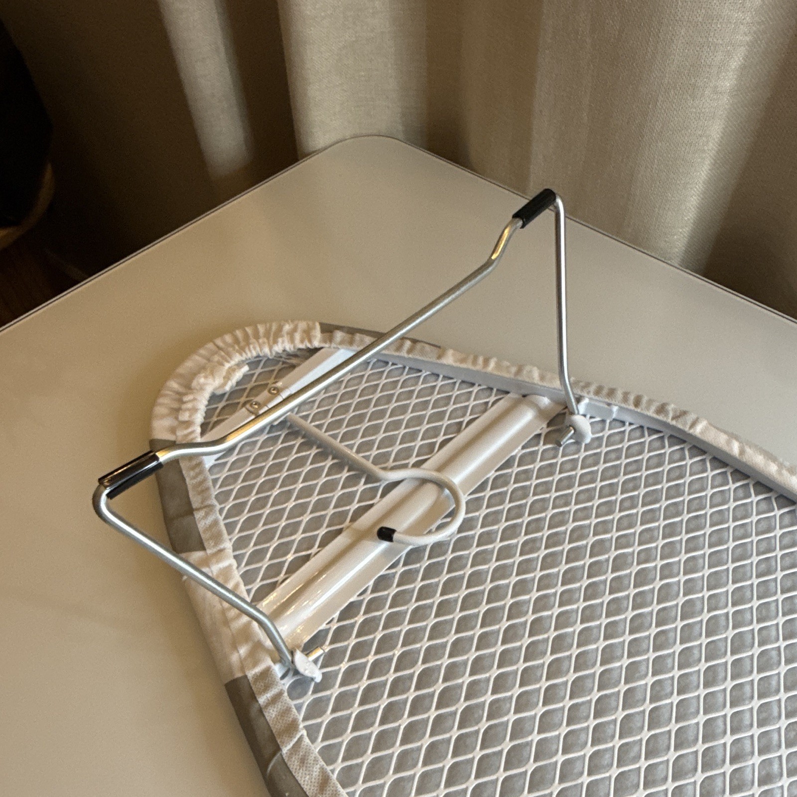 Tabletop Foldable Portable Metal Ironing Board, White Gray Striped Cover