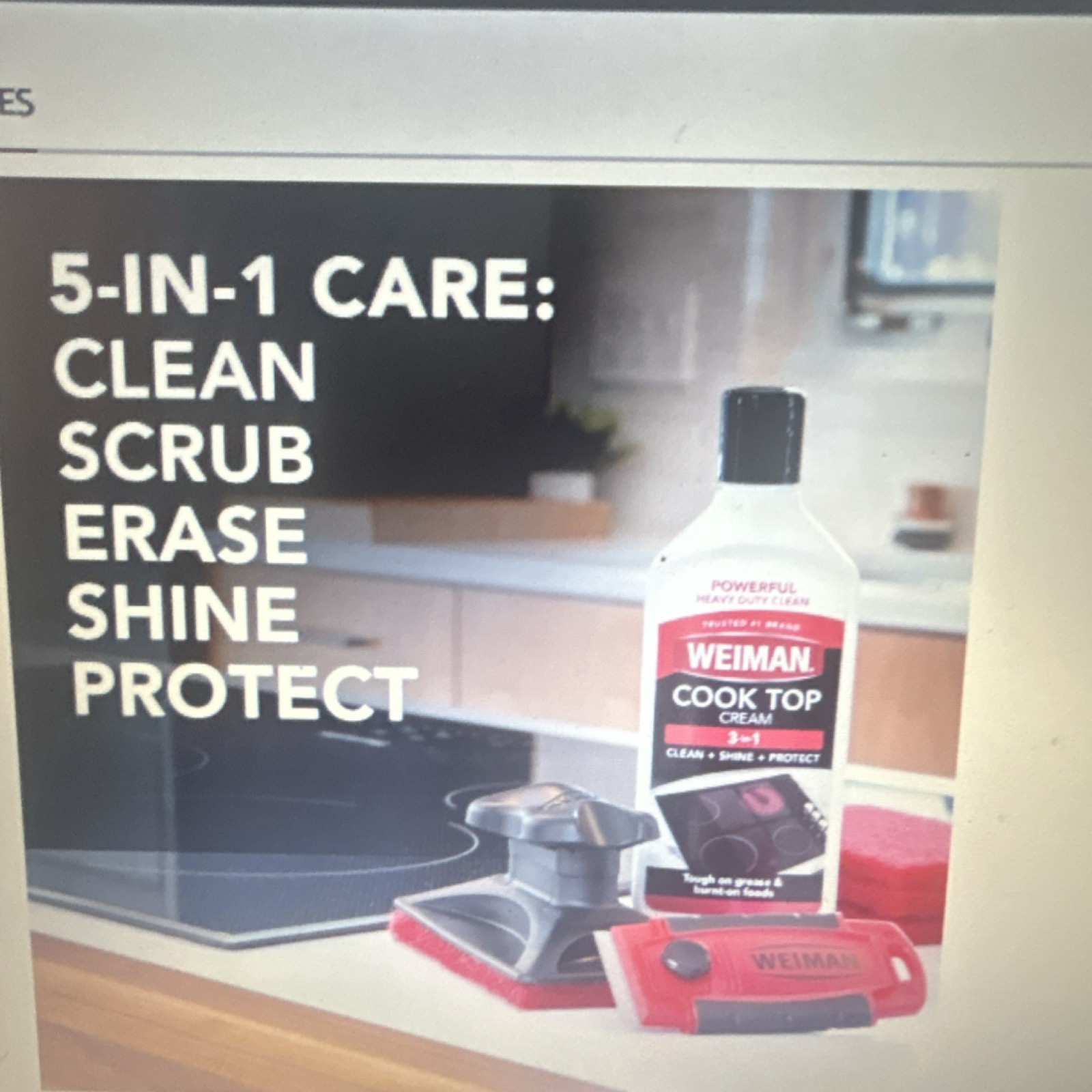 Weiman Cook Top Cleaner Cream 3-in-1 Clean Shine Protect Streak-Free w/ Pads