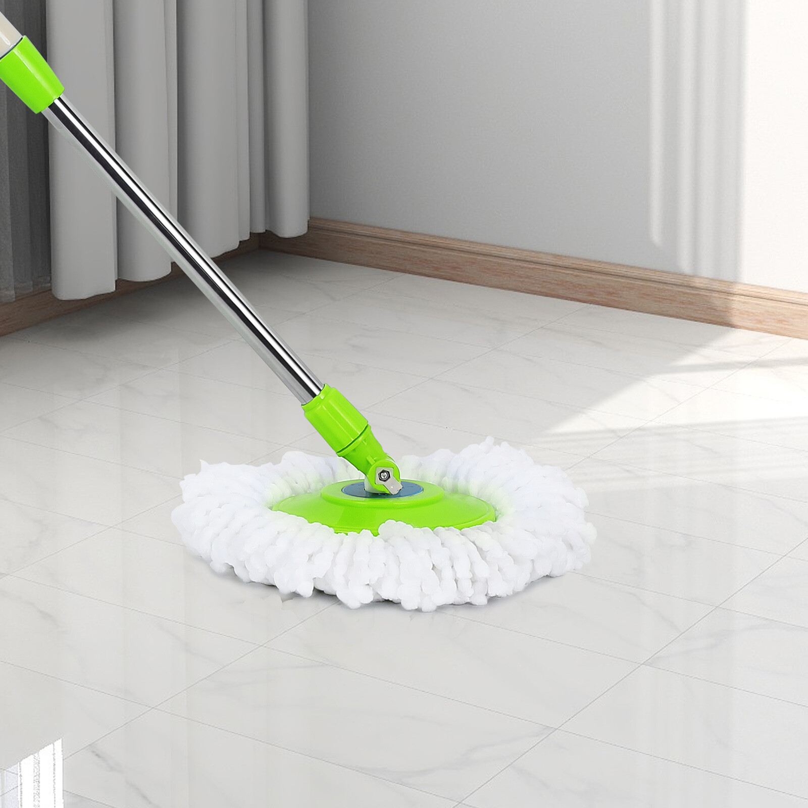 Spinning Mop Pole Handle Replacement for 360° Rotating Cleaning Tool+2 Mop Heads