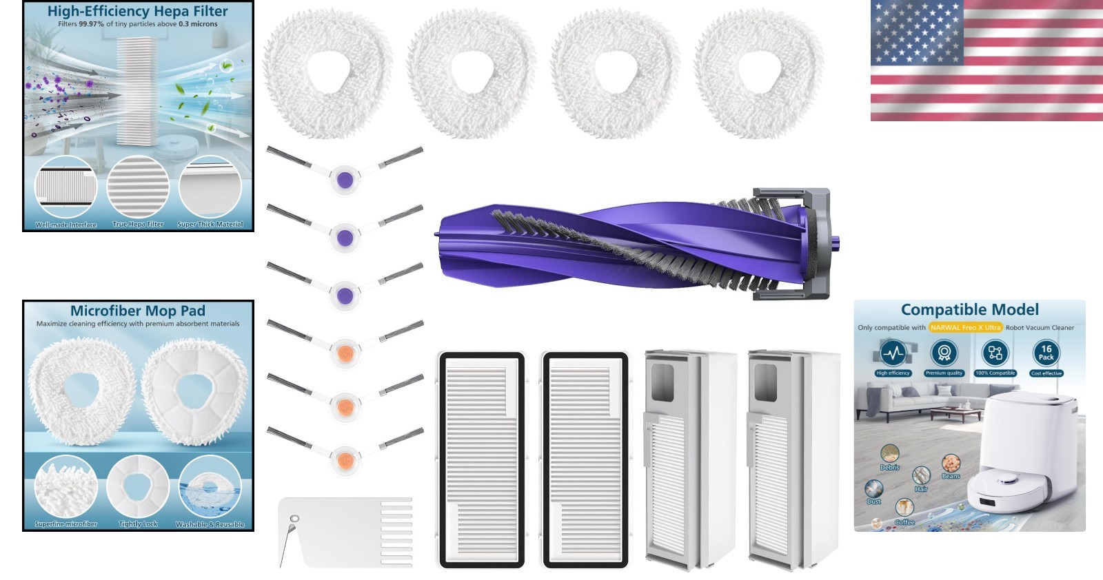 Efficient 16-Piece Accessory Kit for Narwal Freo X Ultra – Deep Clean Anytime