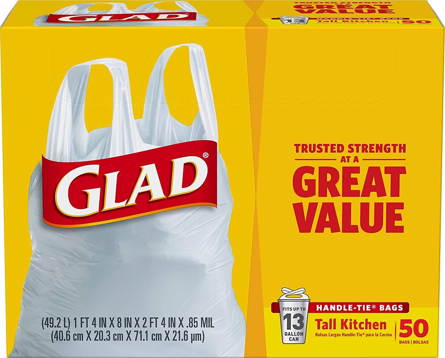 13 Gal. Tall Kitchen Handle-Tie Bags 50 Ct (Pack of 4)