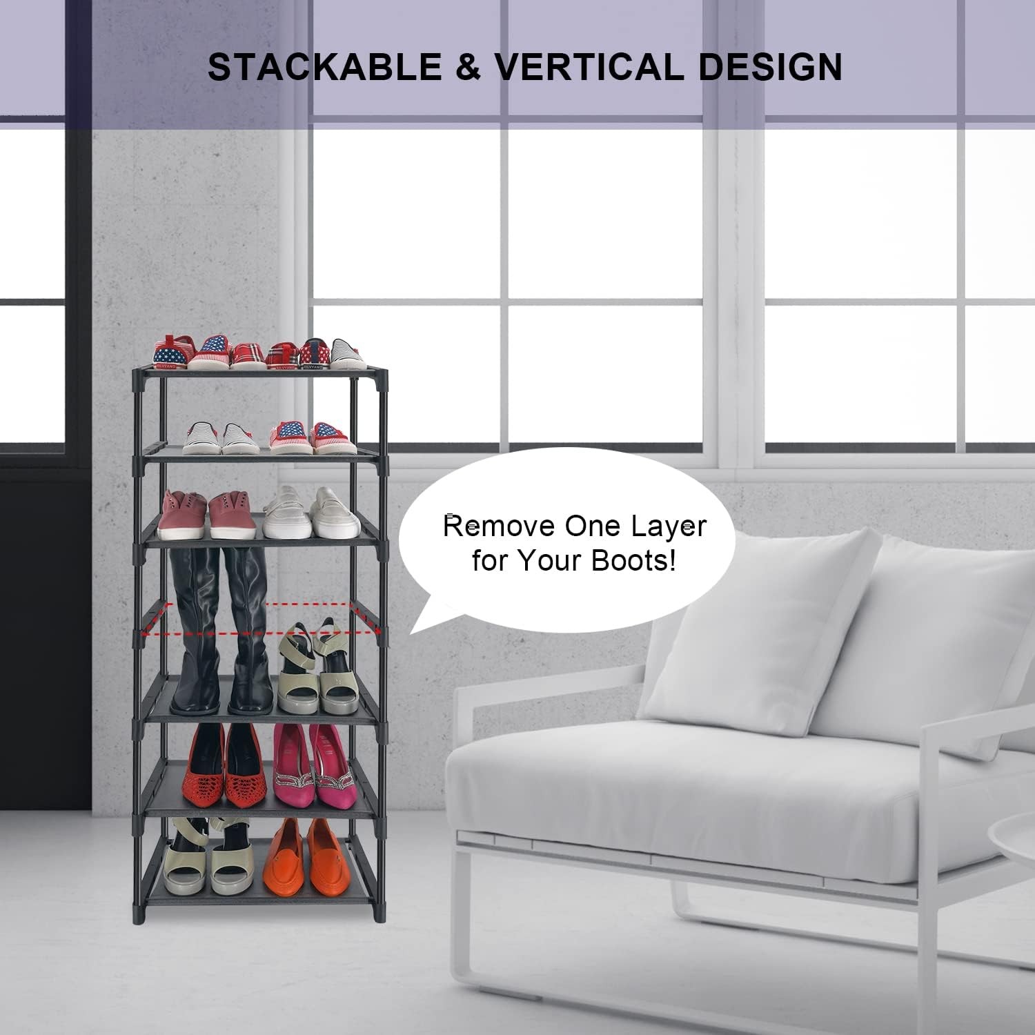 4 Tiers Small Shoe Rack,Narrow Stackable Shelf Organizer,Sturdy 4-tier