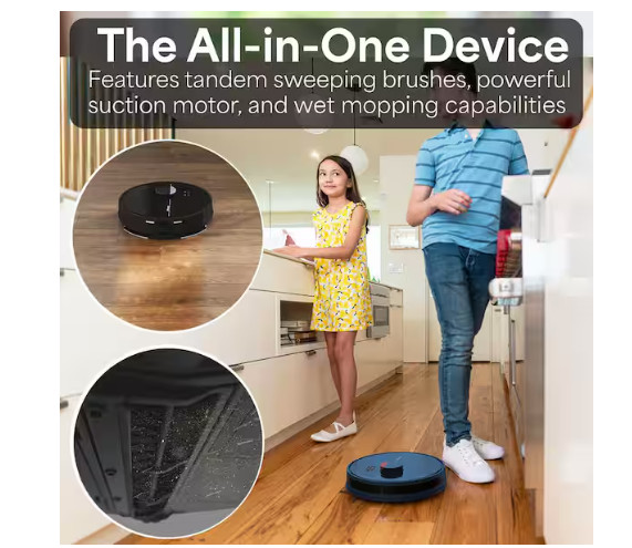 BObsweep Dustin Wi-Fi Connected Self-Emptying Robot Vacuum And Mop – Navy