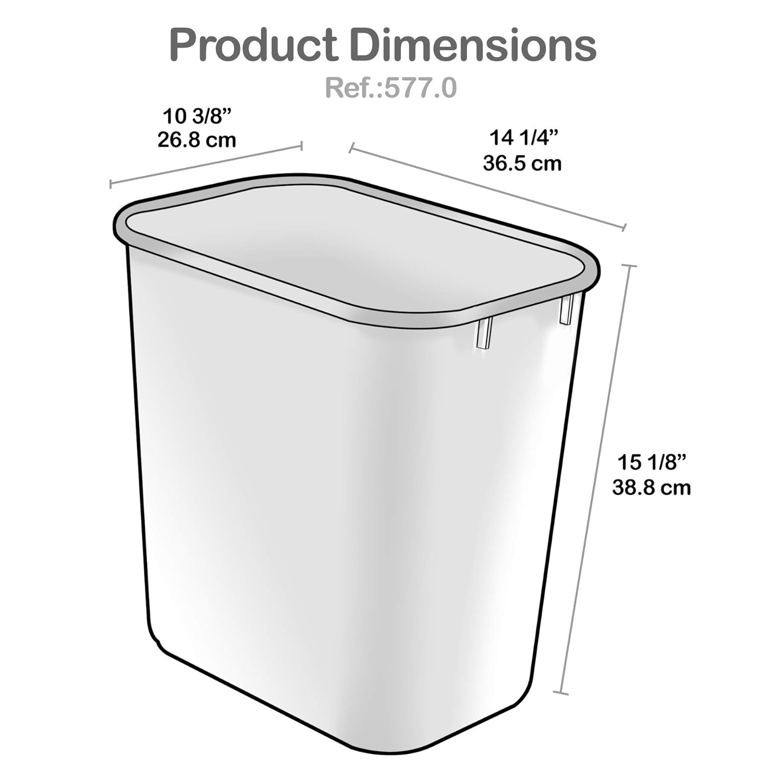 Wastebasket, Deskside Bin, 6.75 Gallon/ 27 Quart/ 24 Liter (Plastic) (White Colo