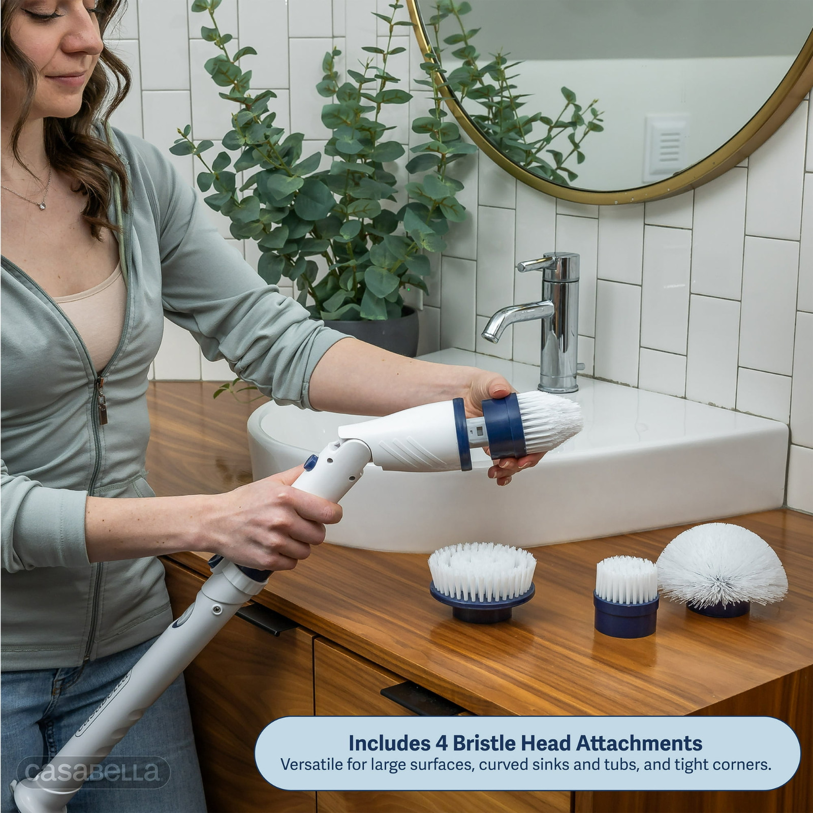 Casabella Power Spin Scrubber, Electric Cleaning Brush with Adjustable Head