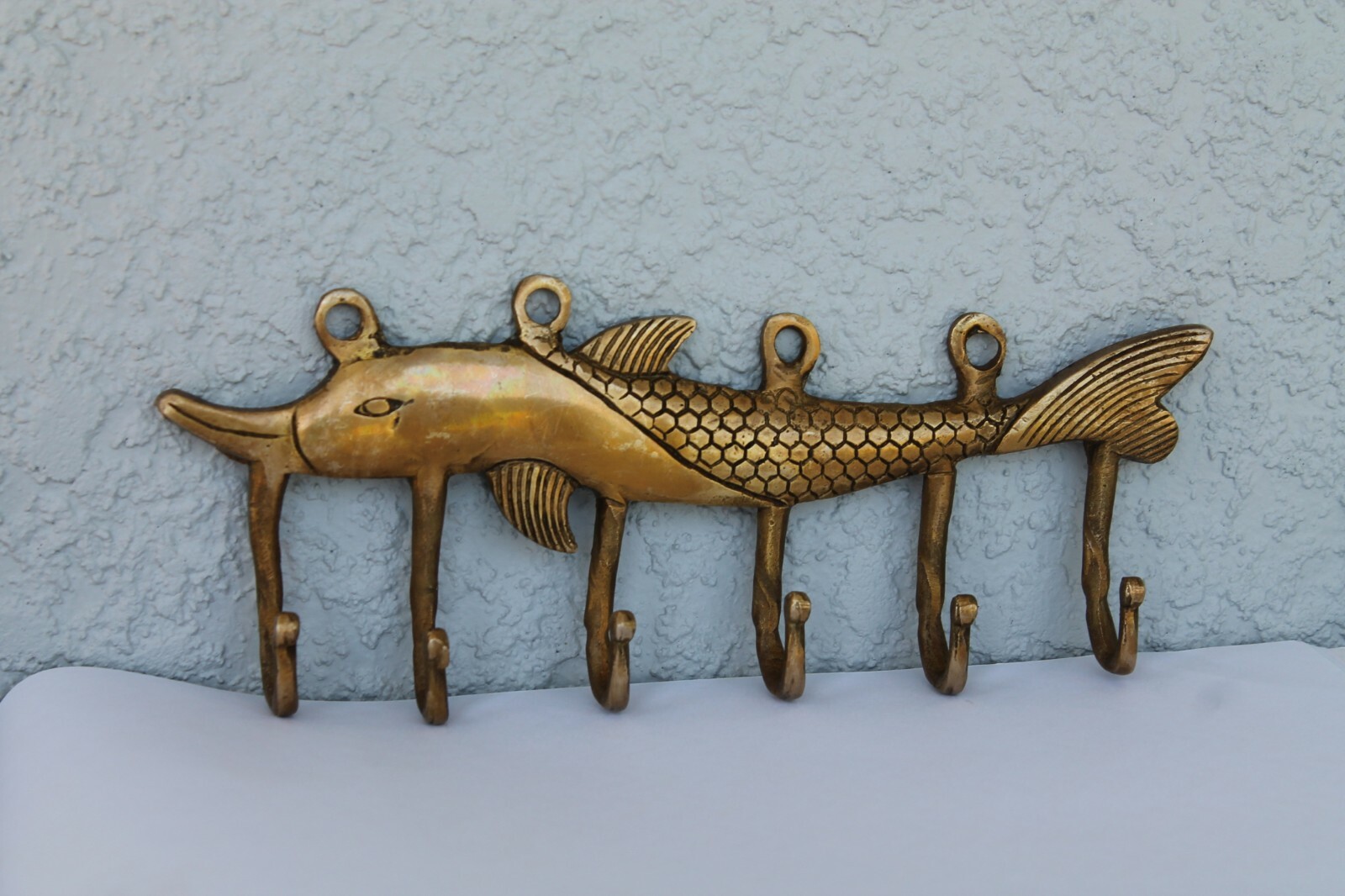 FISH Antique Hook vintage VTG mid century modern Bronze Brass wall coat keys