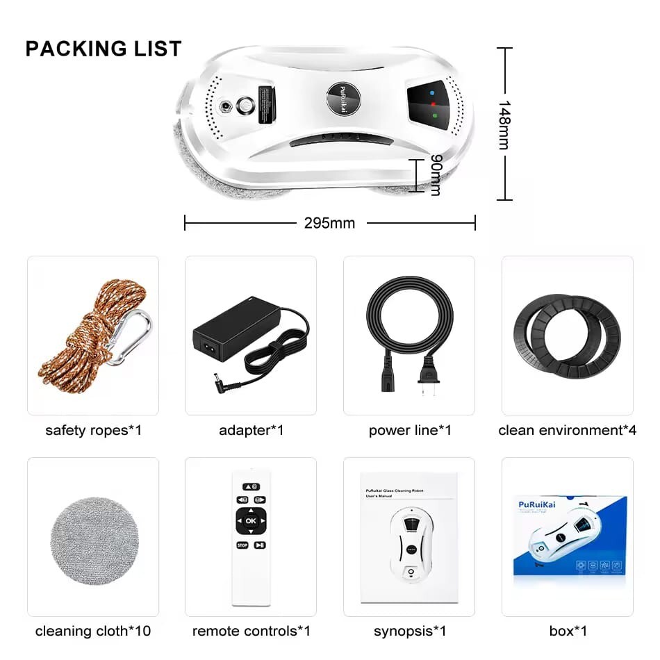 PuRuiKai Window Cleaning Robot | Ultra-Thin Vacuum Cleaner w/ Remote Control
