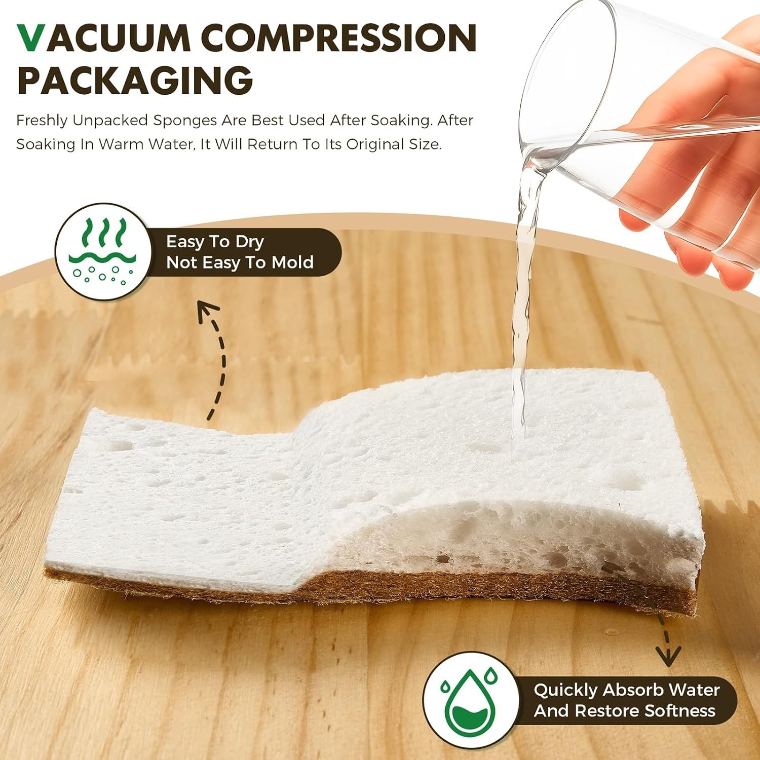 12 Pack Natural Biodegradable Kitchen Non Scratch Sponges,Compostable Plant B…
