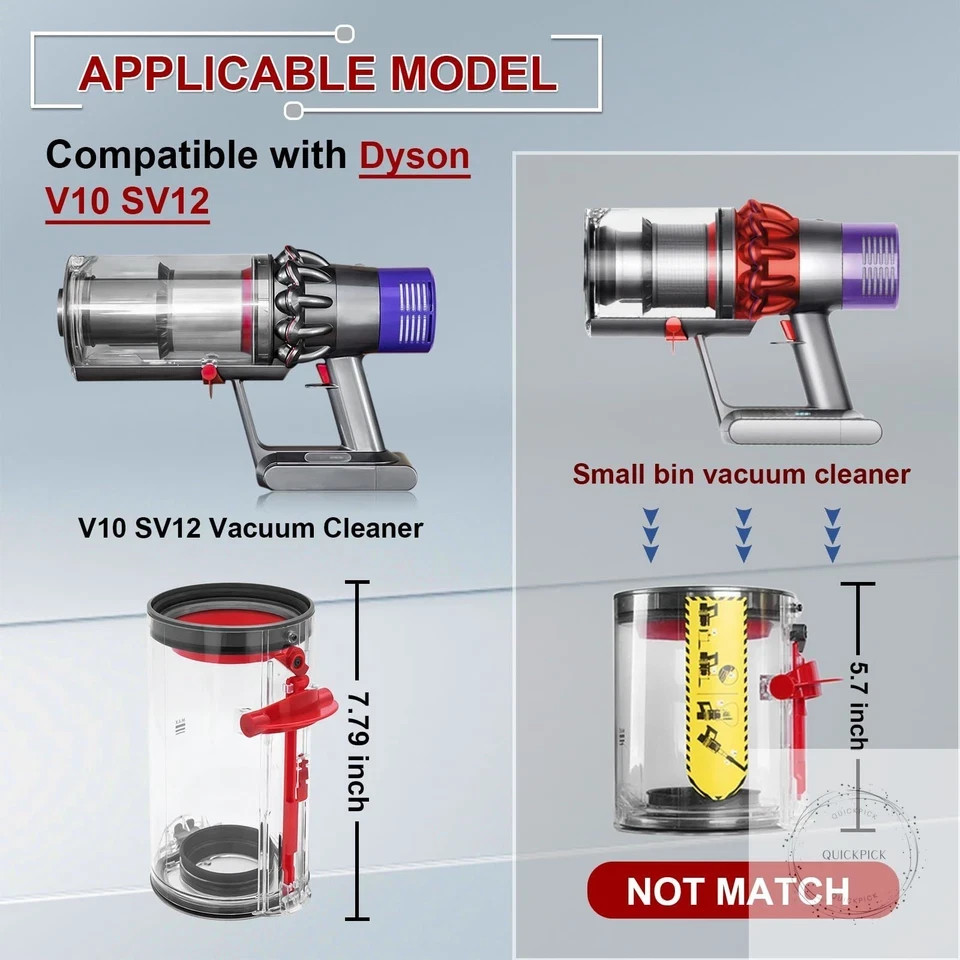 Dust Bin Replacement for Dyson V10 SV12 Vacuum Cleaner Canister Bin Replacement