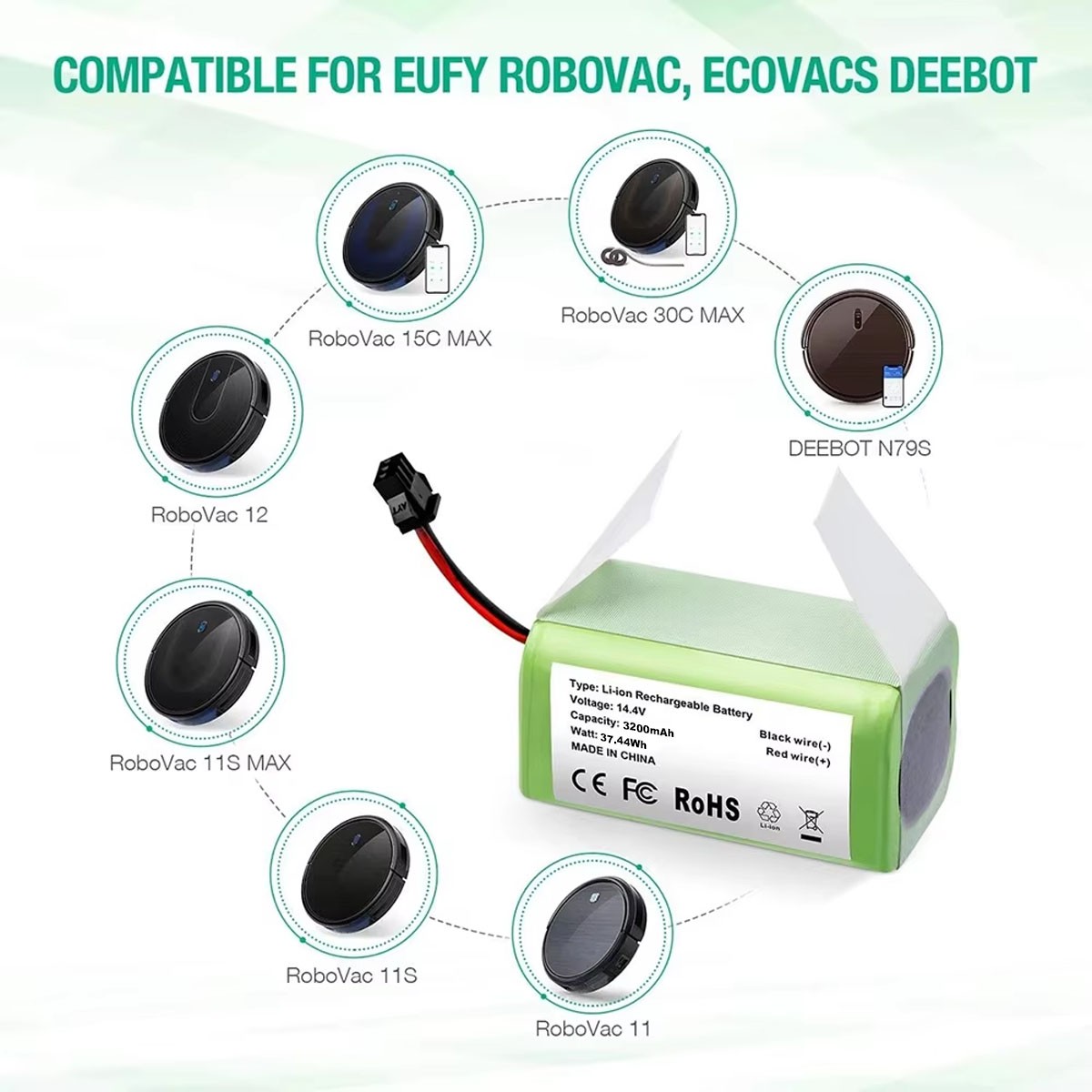 14.4V 2600mAh Replacement Battery Compatible with eufy RoboVac 11 11C 11S Plus