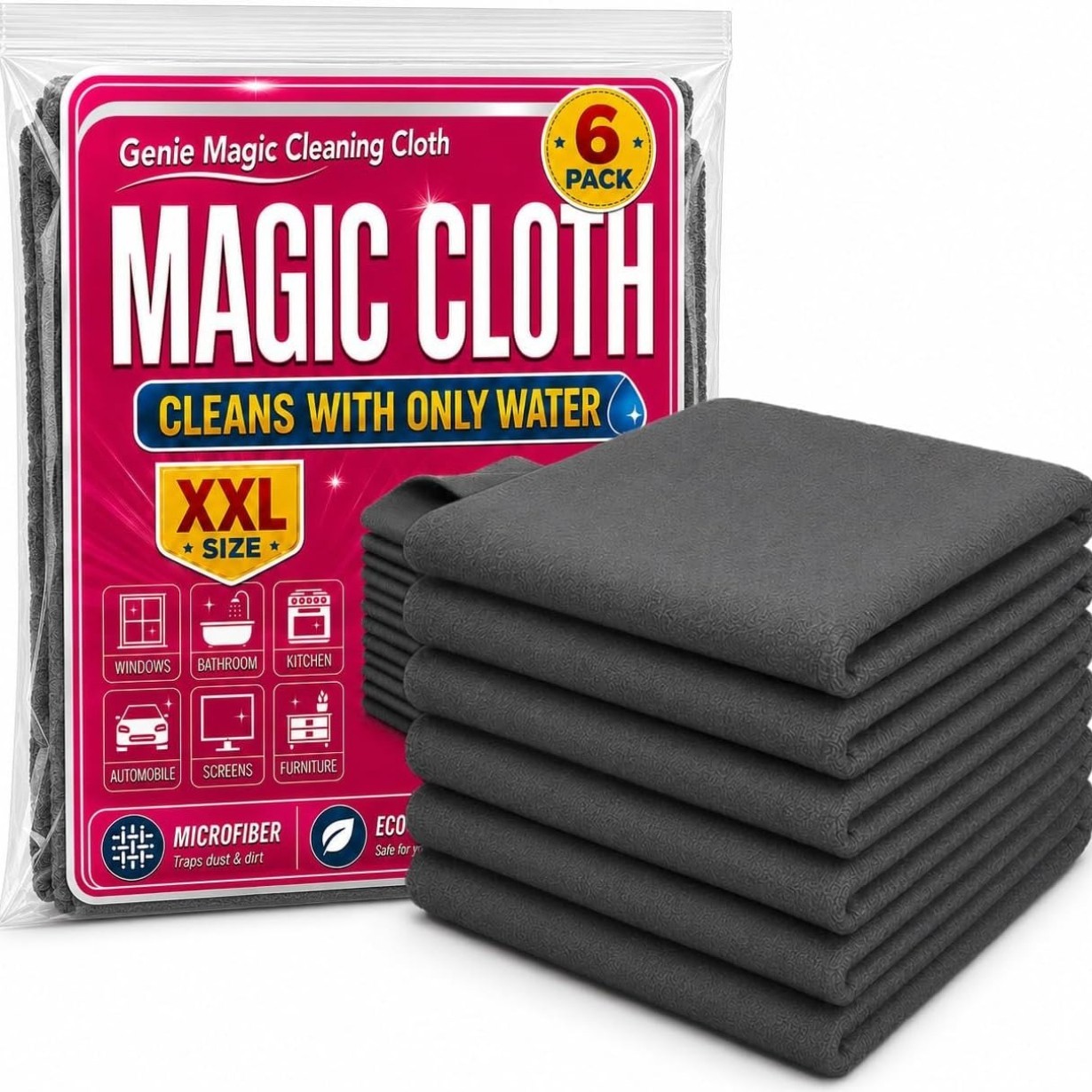 6 Pack Genie Magic Cleaning Cloth Microfiber Cleaning Cloth Reusable 12x16inches