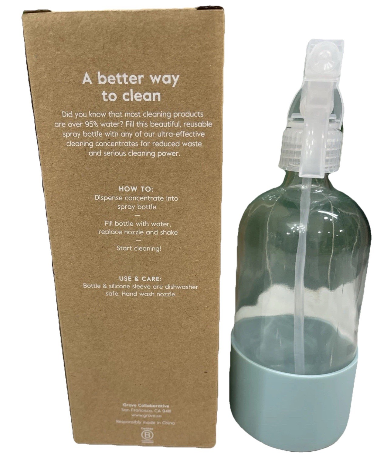 Grove Collaborative 16oz Glass Spray Bottle With Aqua Silicone Sleeve New & Used