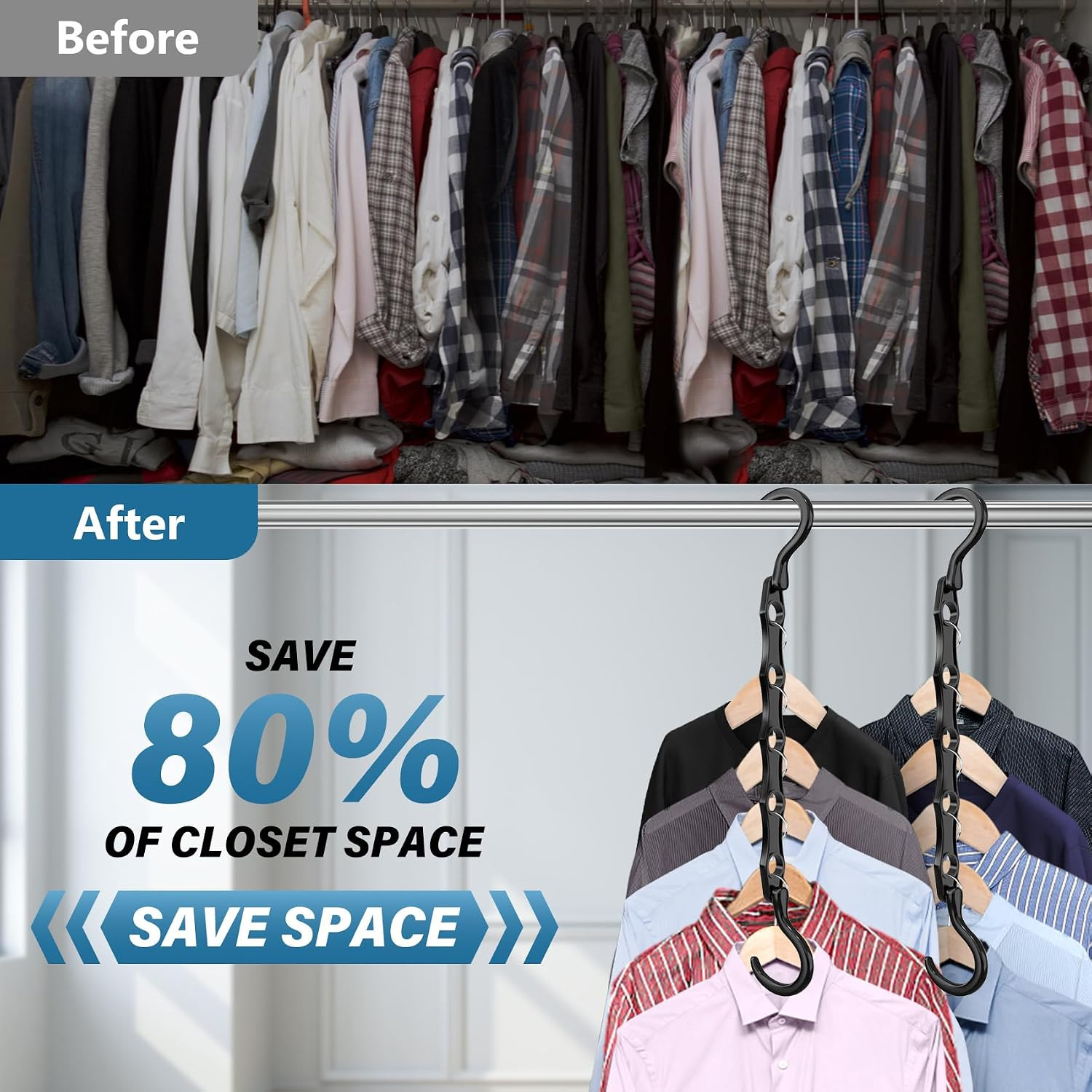 24 Pack Hangers Space Saving Magic Plastic Hanger Organizer Dark Black | Shirt S