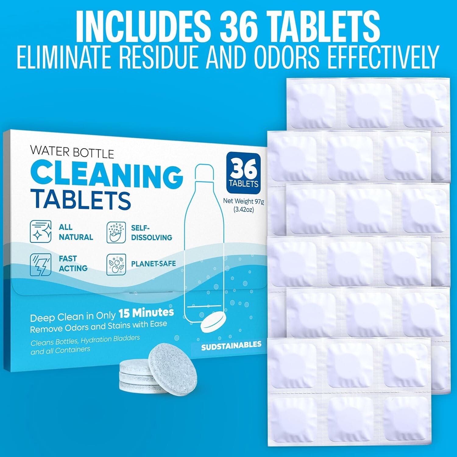 Water Bottle Cleaning Tablets “ 36pack Chlorinefree And Odorless Cleaner For Hyd