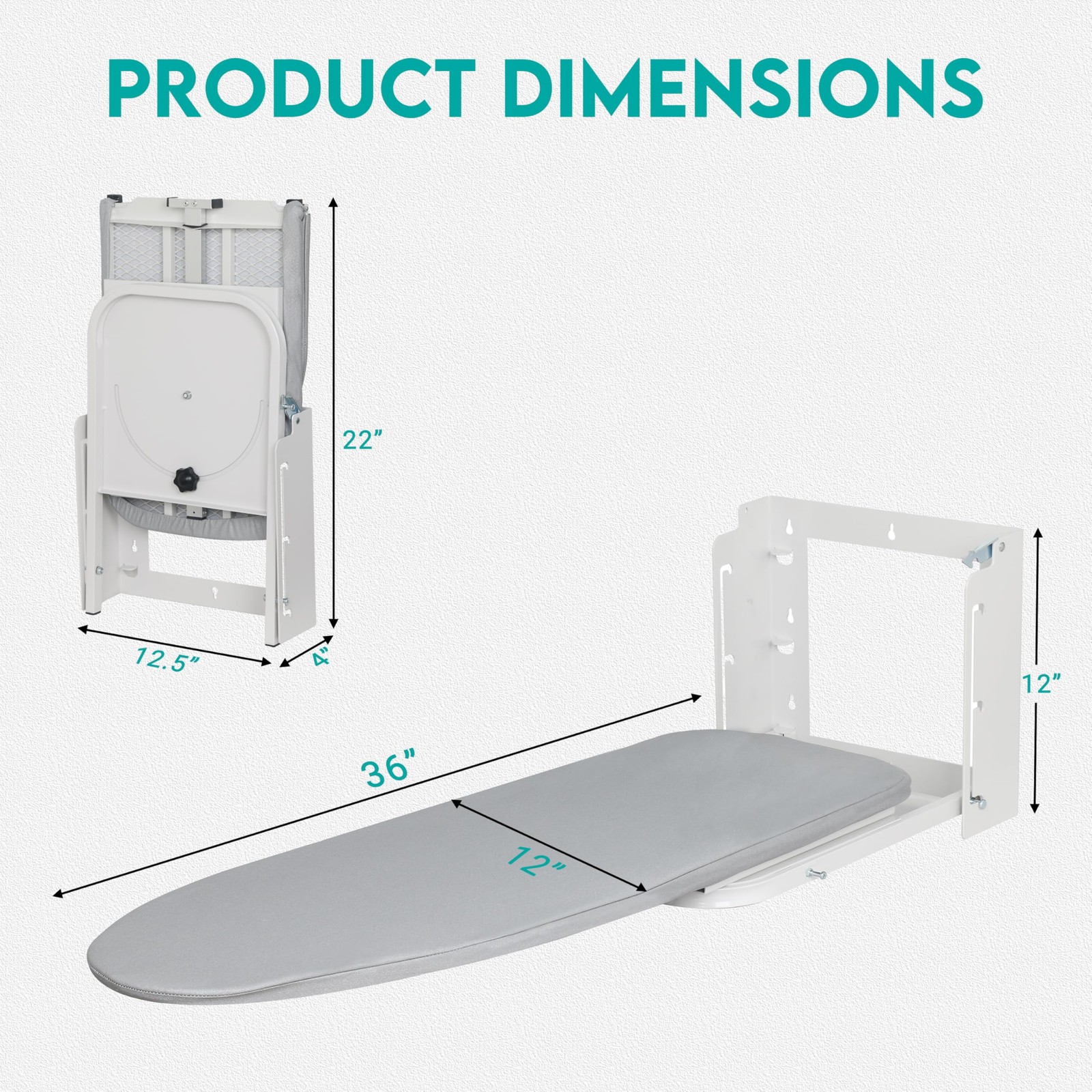 Wall Mounted Ironing Board, 180 Rotation, Space-Saving Fold Down, 36″ X 12″, Sil
