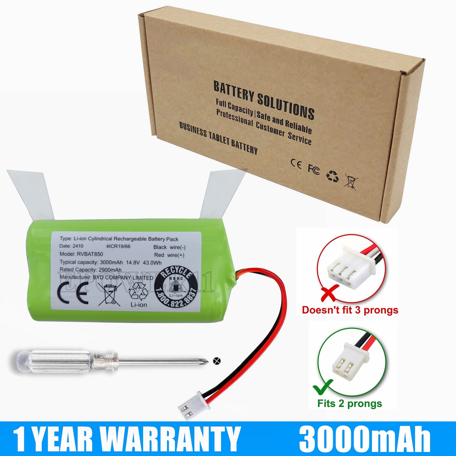 3000mAh Battery for Shark RV2302 RV2360AE RV2400WD RV2402WS RV2410WD RV2610WD