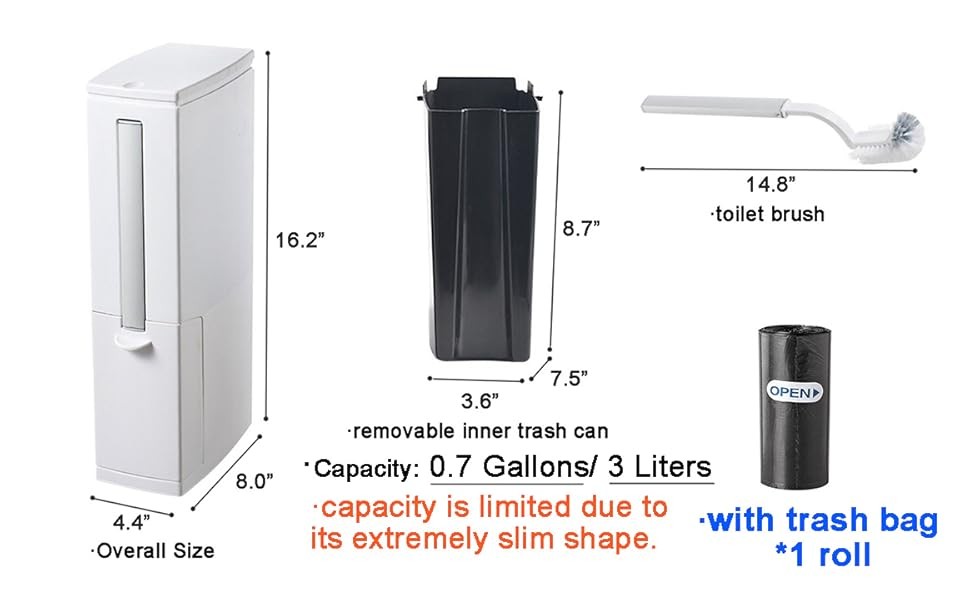 Slim Bathroom Trash Cans with Lid 4.4 Inches Wide/0.7 Gallons(3 Liters),Small