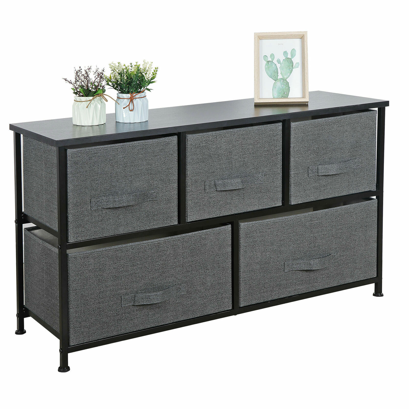 21″ Height Dresser Storage Cabinet 2 Tiers Closet Tower Fiberboard Top 5 Drawers