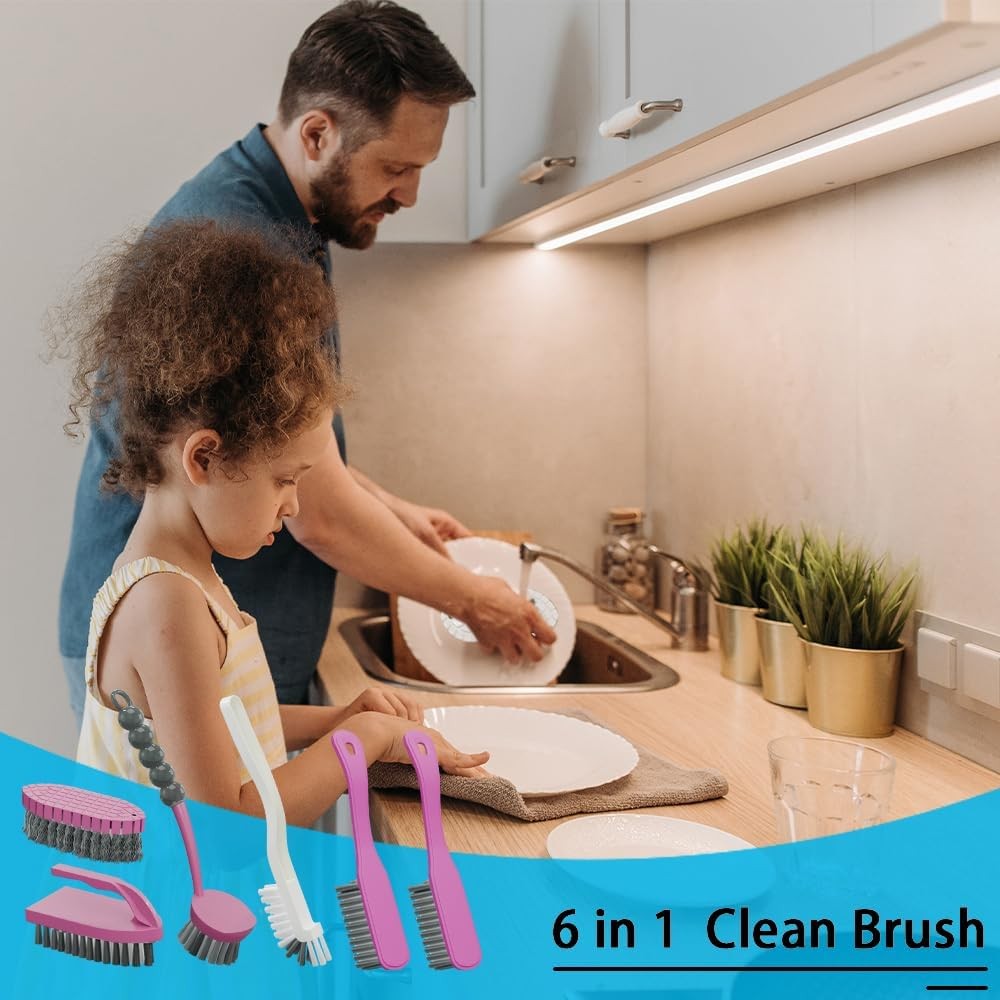 6 PCS Cleaning Brush, Scrub Brush Set for Kitchen and Bathroom Household Use wit