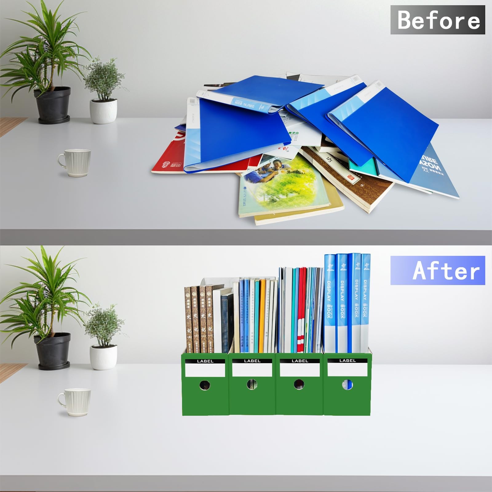 Limitliho 2 Pack Cardboard File Storage Box with Label, Grass Green Book Hold…