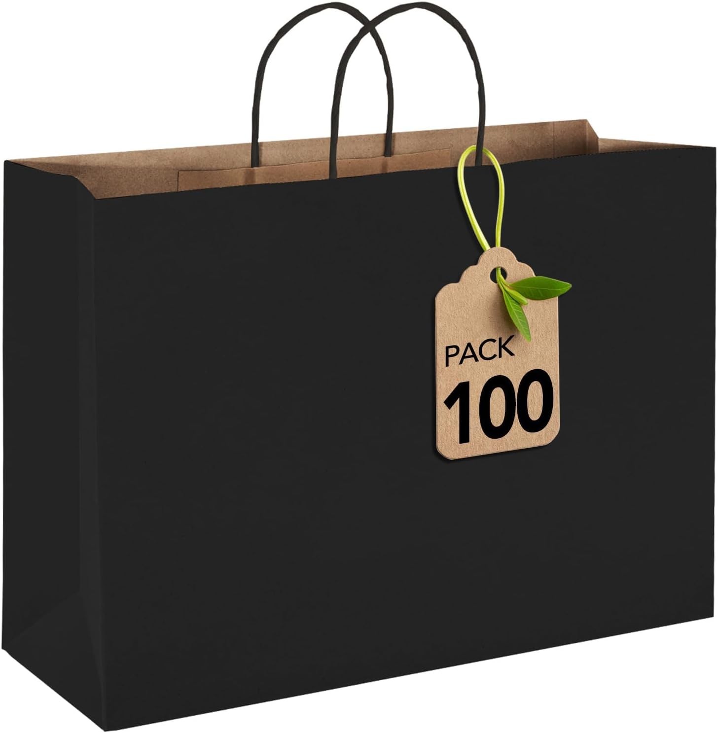 Large Bags,16x6x12 Inch 100pcs Black Paper Bags With Handles Bulk,Kraft