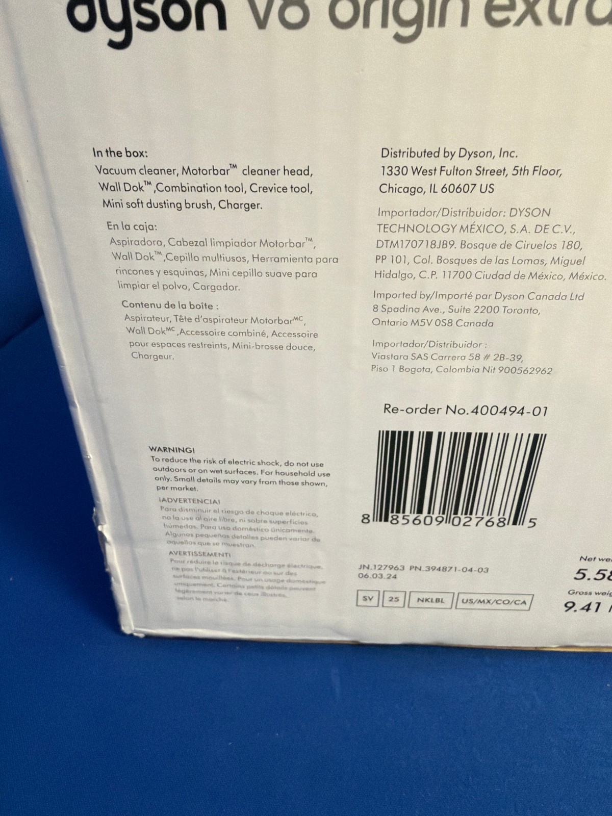 Dyson V8 Origin Extra Cordless Stick Vacuum Cleaner-SV25-Nickel/Blue-NEW