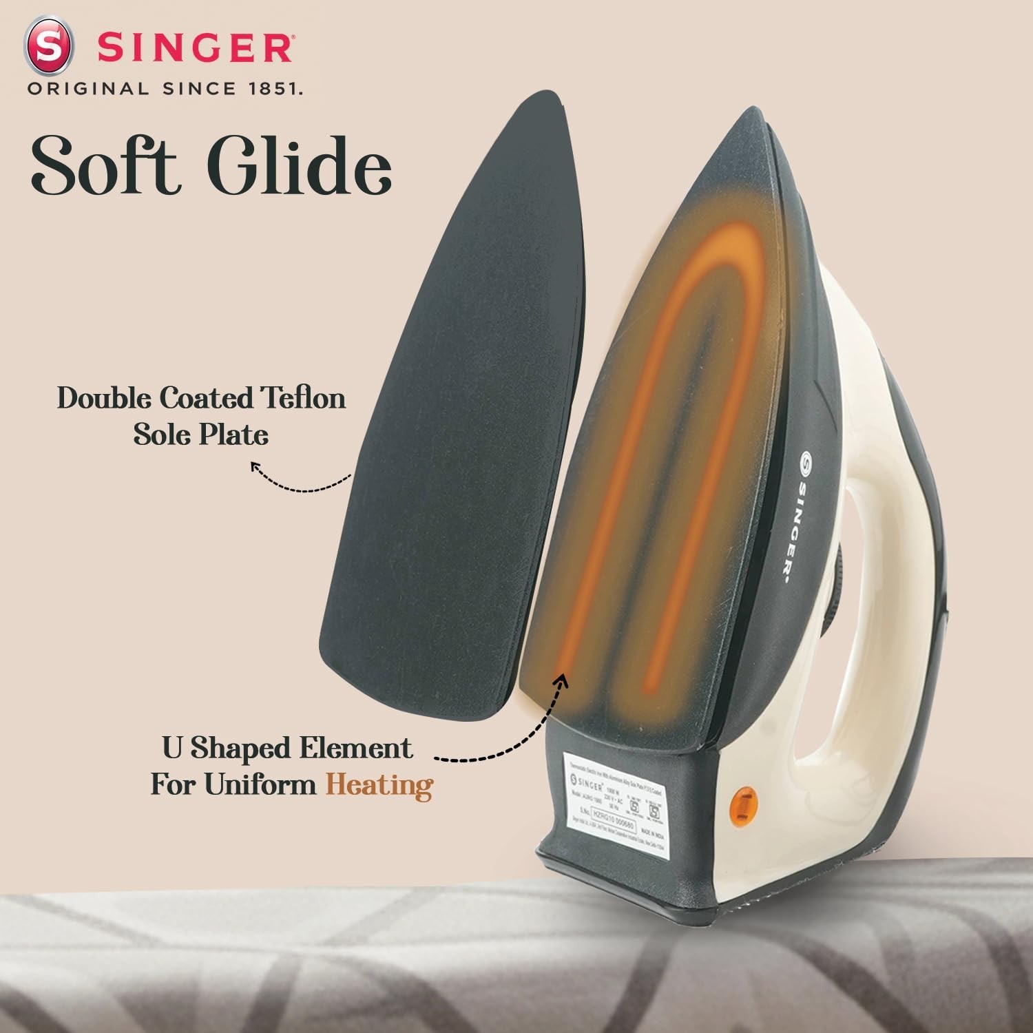 SINGER Auro 1000 Watts Dry Iron | Bigger Sole Plate for Faster Ironing 220V