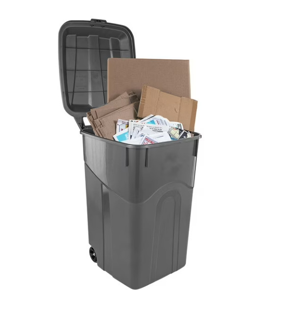 Hyper Tough 45 Gallon Wheeled Heavy Duty Garbage Can w/ Attached Lid Black