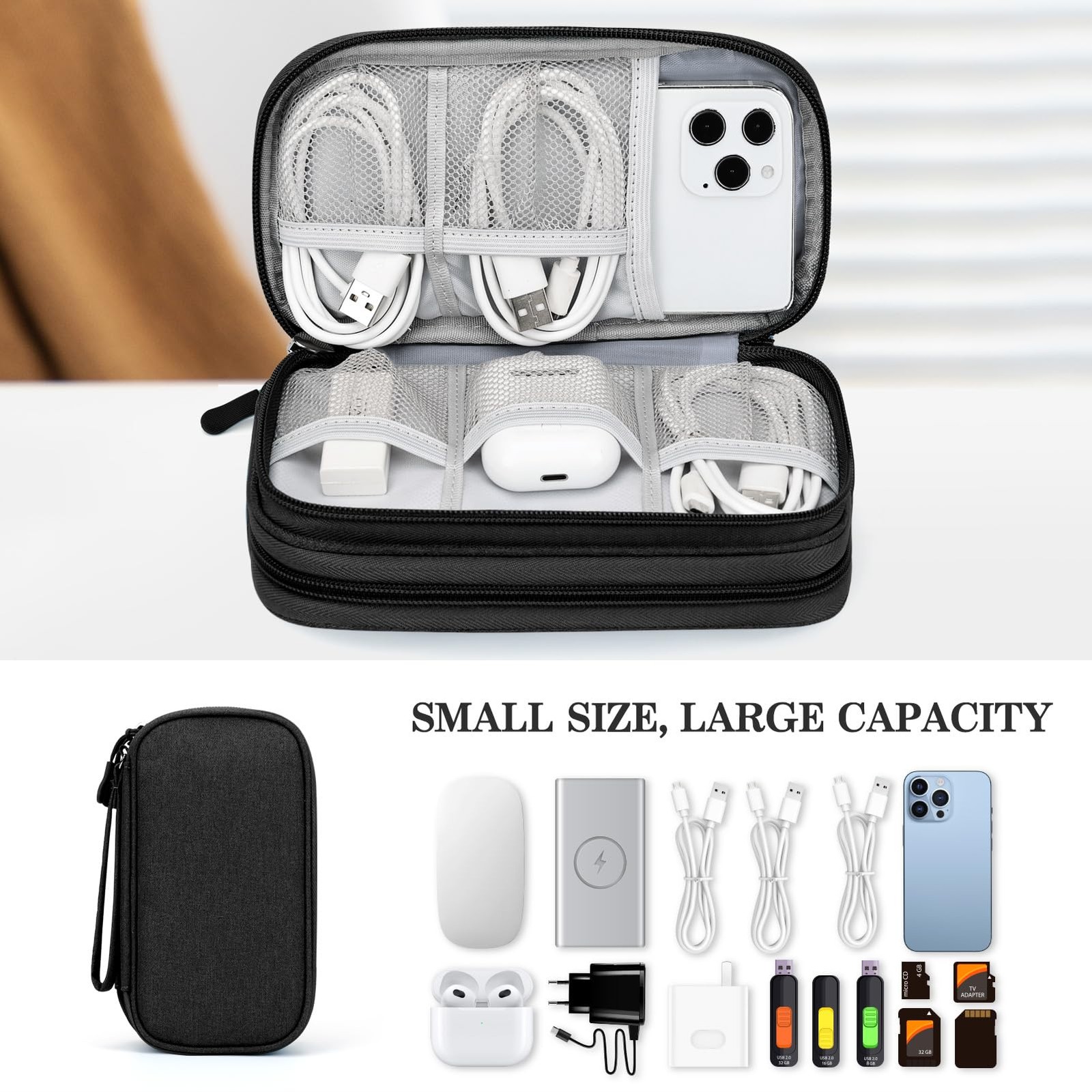 Electronic Organizer, Travel Tech Pouch Bag, Cable Organizer Black