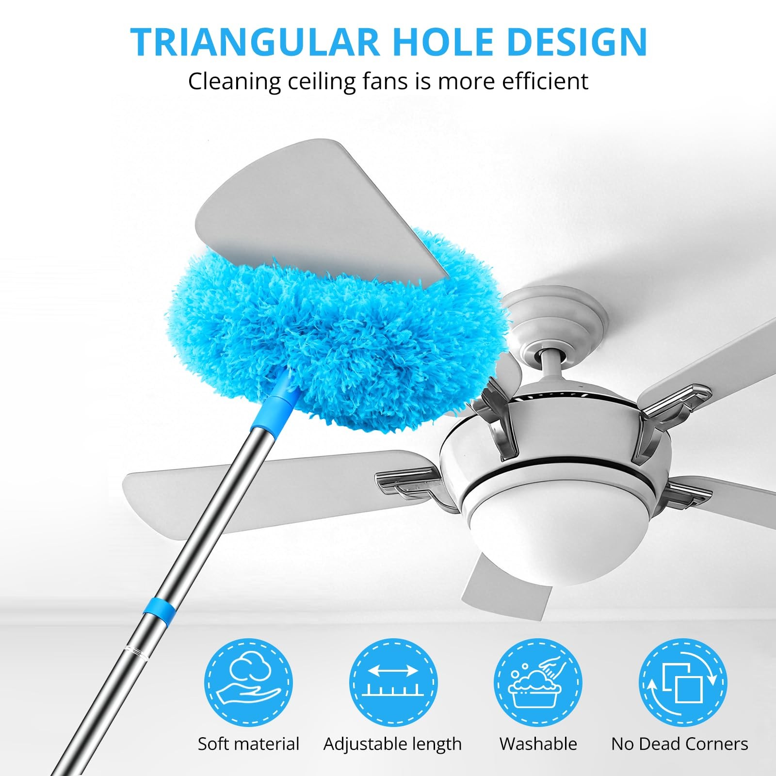SetSail Ceiling Fan Cleaner Duster, with Extension Pole 13 to 47 inches, Blue
