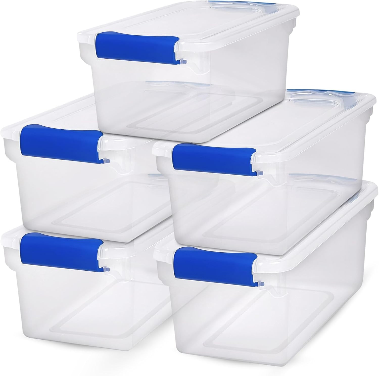 5-Pack Clear Plastic Storage Bins with Latching Lid – 7.5 Quart, Stackable