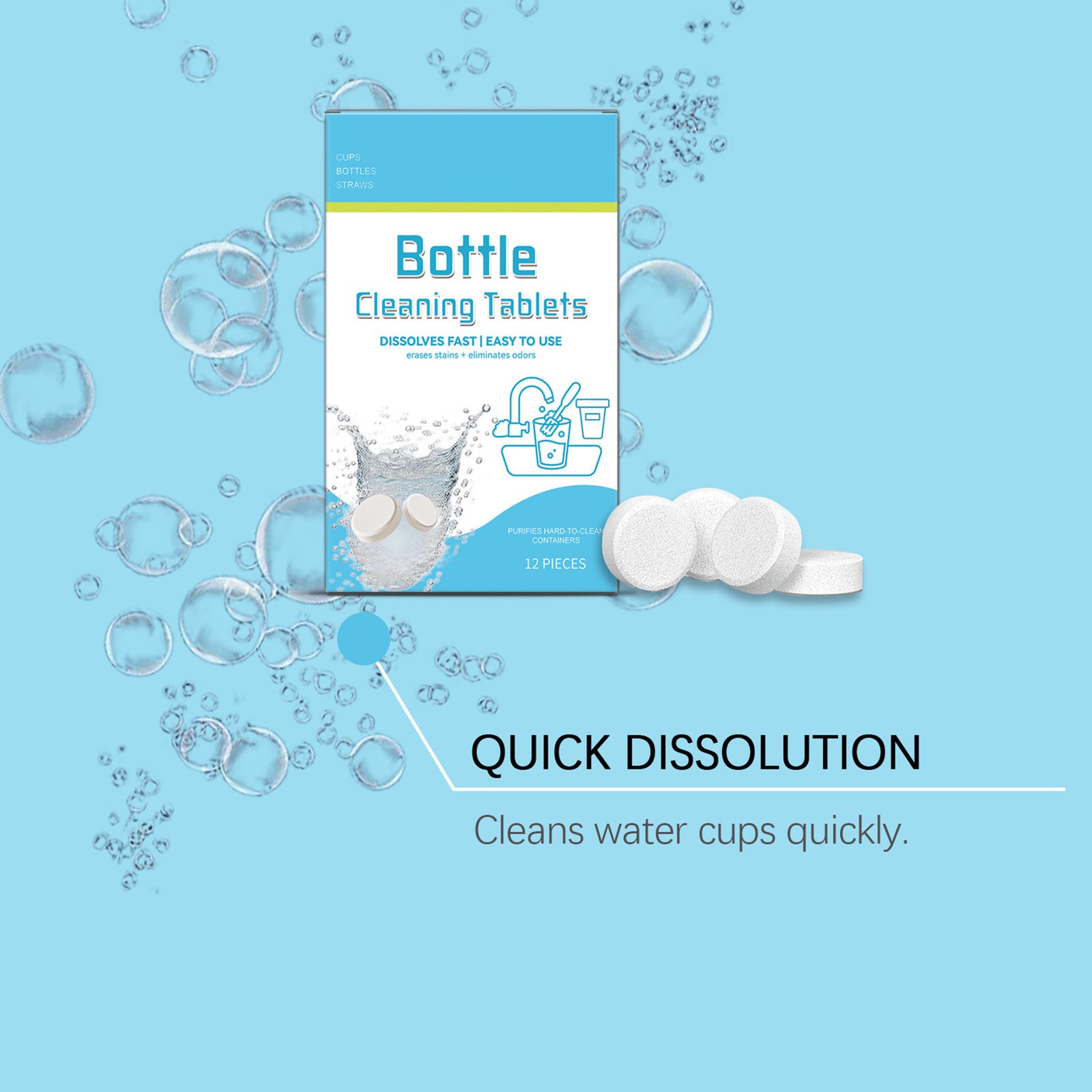 `Water Bottle Cleaning Tablets 12pack Chlorinefree And Odorless Cleaner