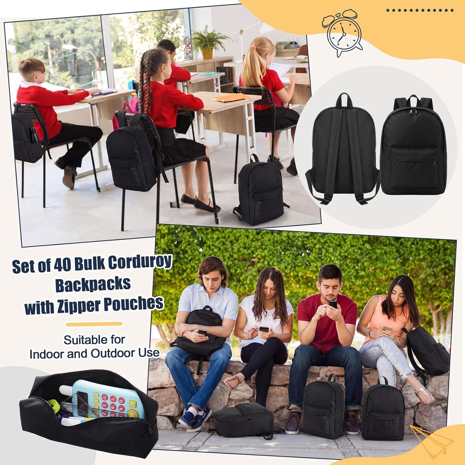 Bulk 80 Pcs Black Oxford Backpacks & Zipper Pouches for Travel & Daily Use