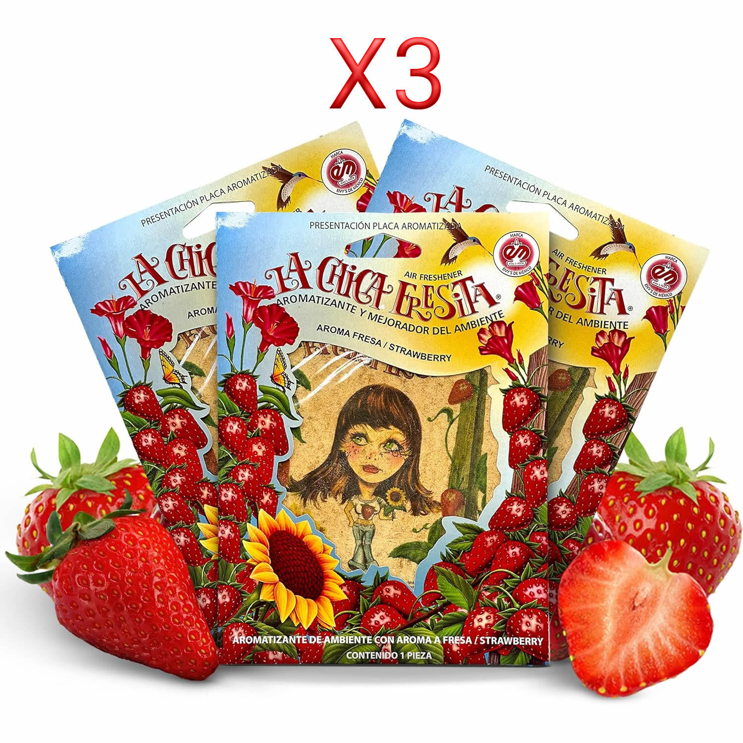 La Chica Fresita Car Air Freshener Original Plaque Strawberry (3-5 -10 Pack )