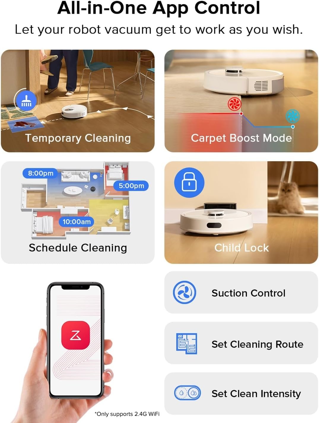 Robot Vacuum Mop Combo 8000Pa Suction Smart Navigation Multi-Floor Cleaning