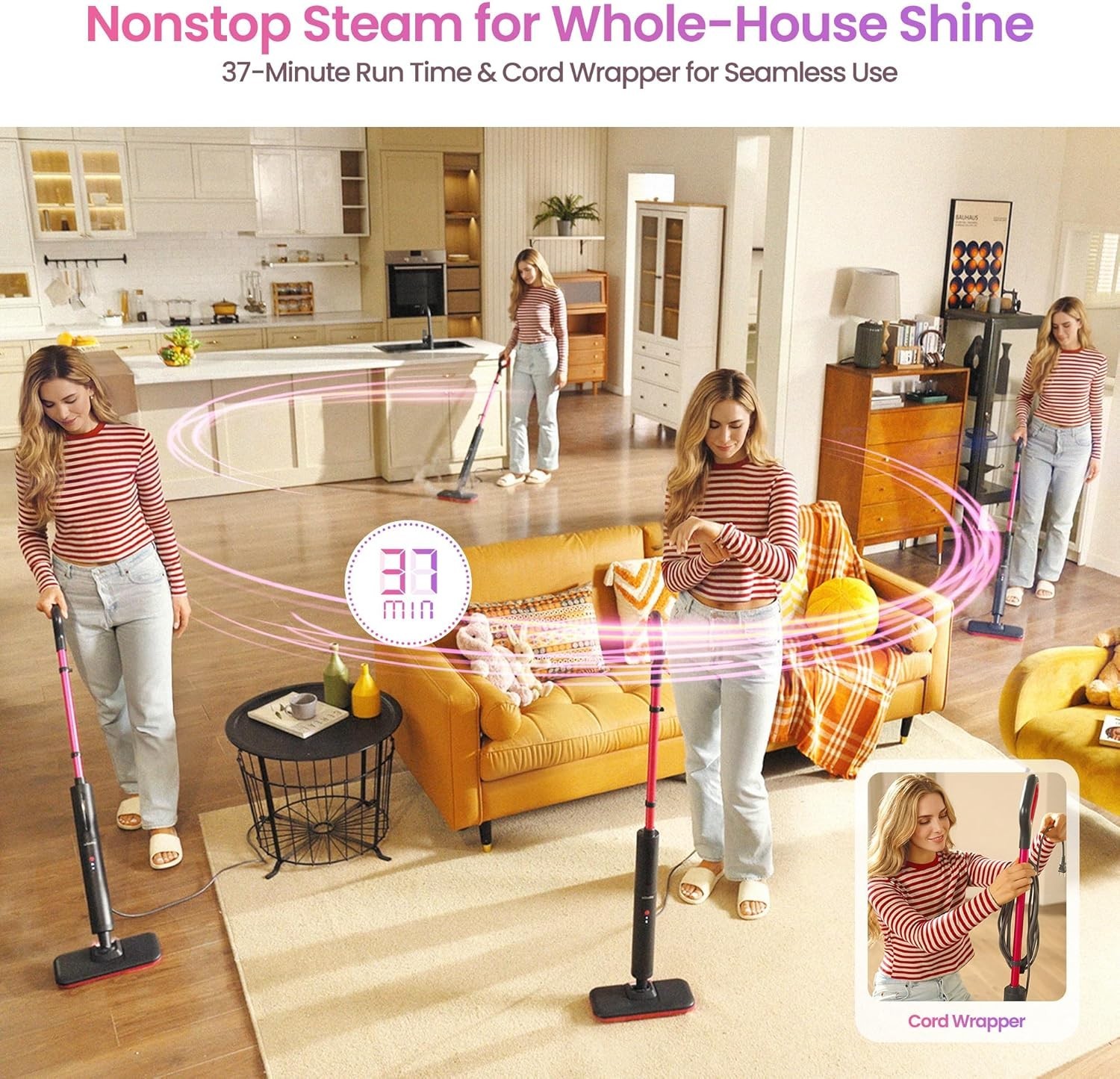 Powerful Steam Mop for Hard Floors & Carpets – 248°F, 3 Steam Modes, Easy Use