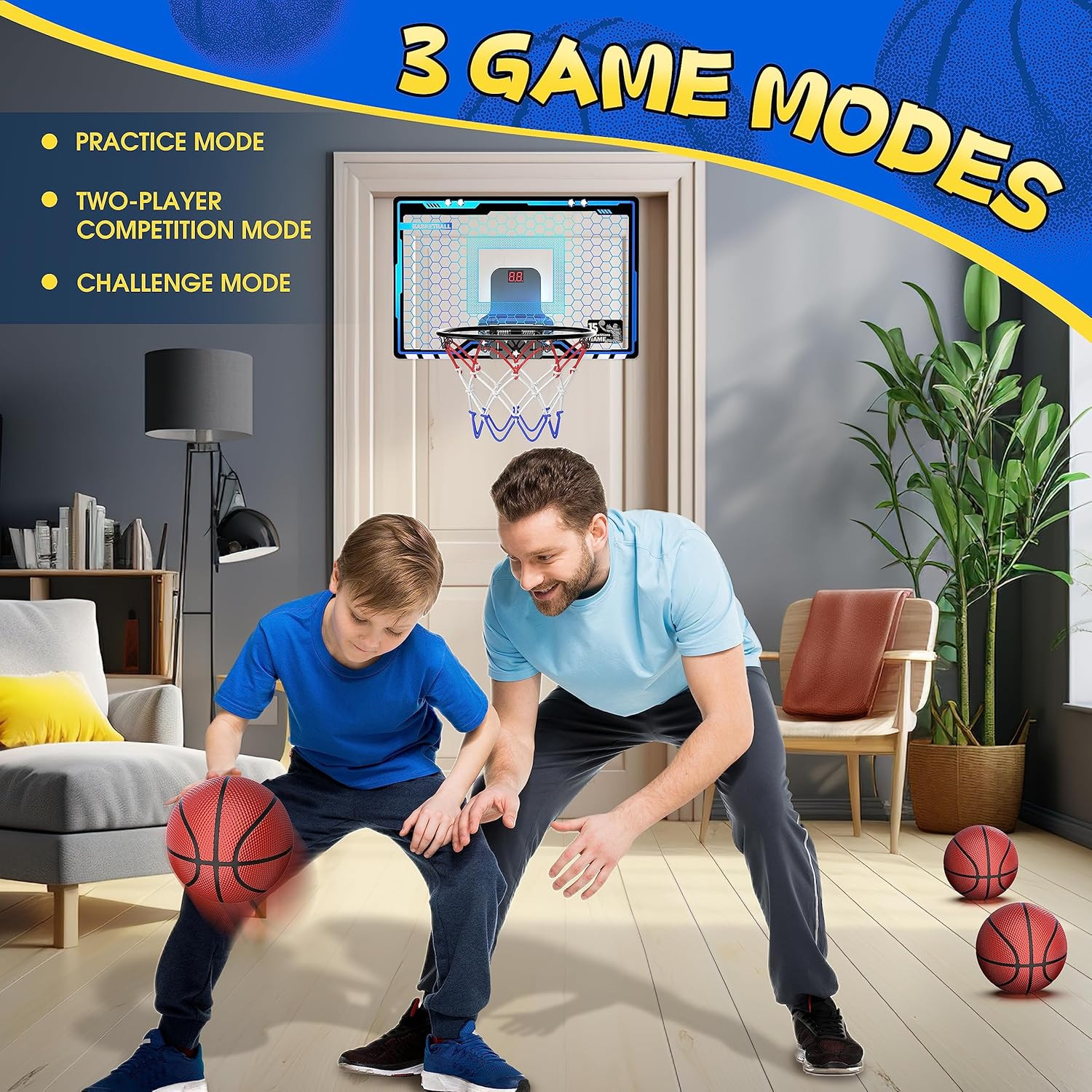 HopeRock Indoor Mini Basketball Hoop for Kids, Hoops Over The Blue