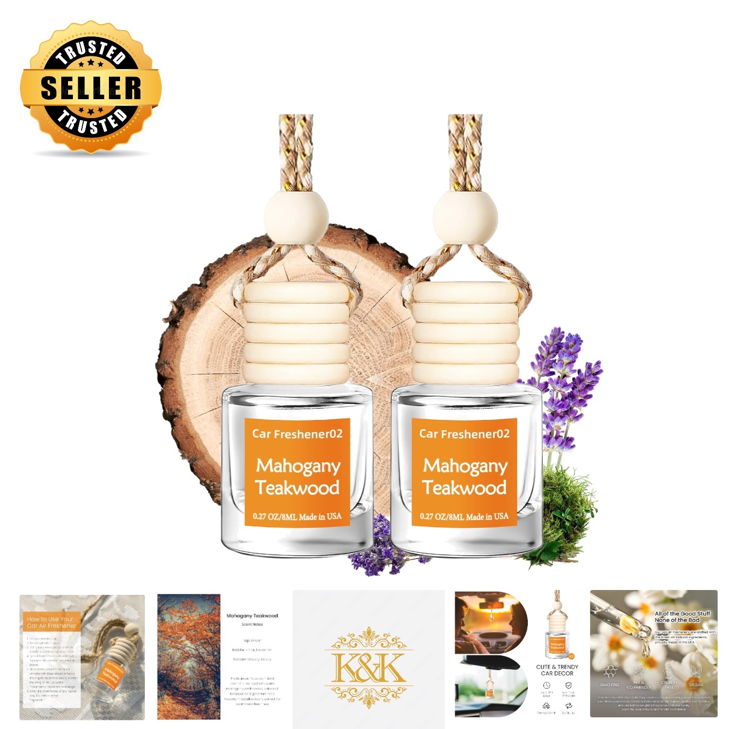 Non-Toxic Hanging Car Fresheners, 2 Pack, Natural Scented Oils, Fresh Ambiance