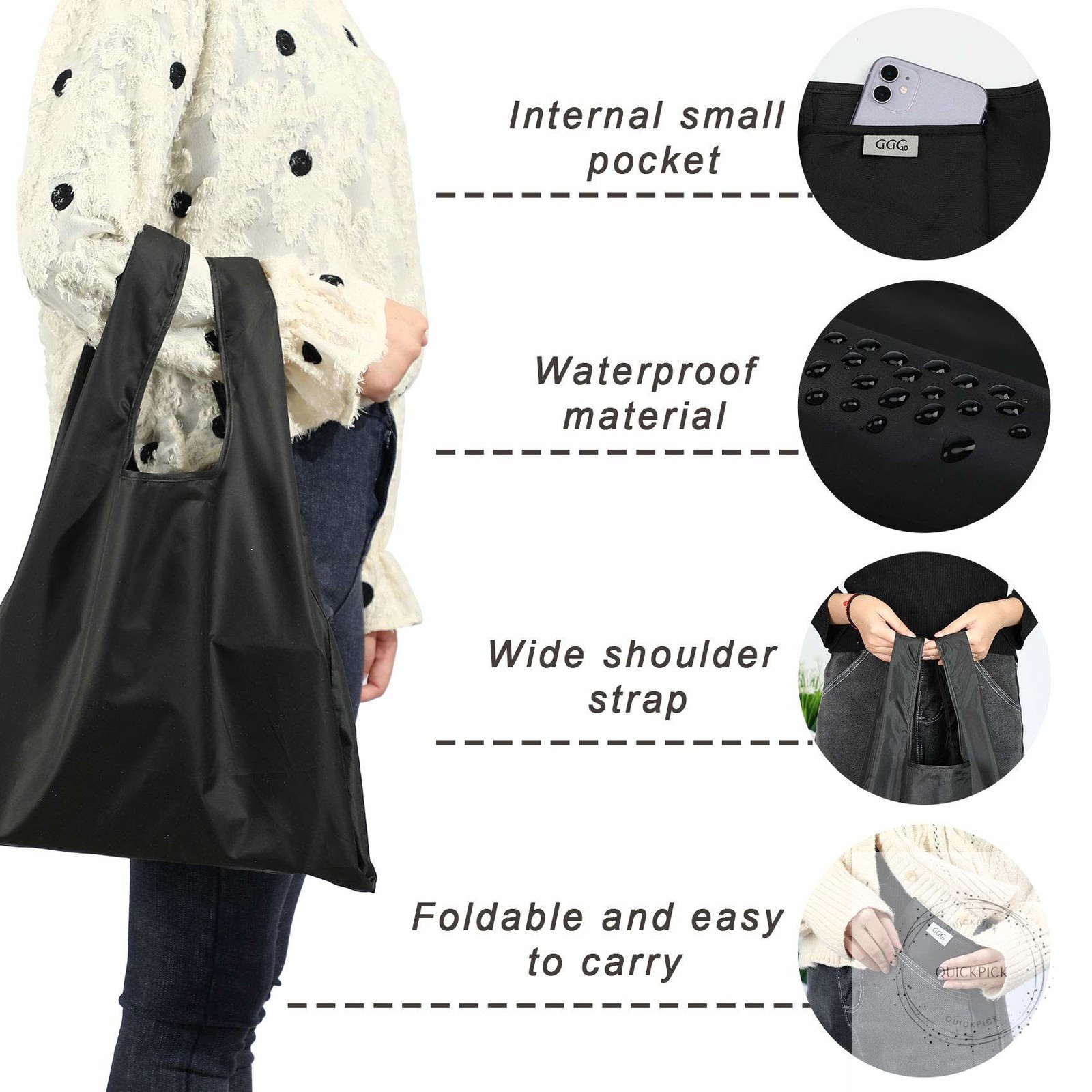 Large Reusable Bags Shopping Washable Foldable 6 Pack Grocery Bags Heavy Duty