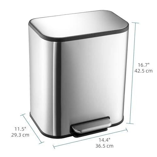 Rectangular Stainless Steel Trash Can, Fingerprint-Resistant Step 5.3 Gal/20L