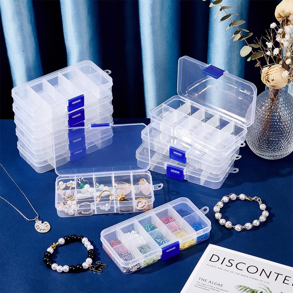 NBEADS 10 Pack 8 Grids Mini Plastic Organizer Box, 2.7×4.2×0.8inch Clear Plas…