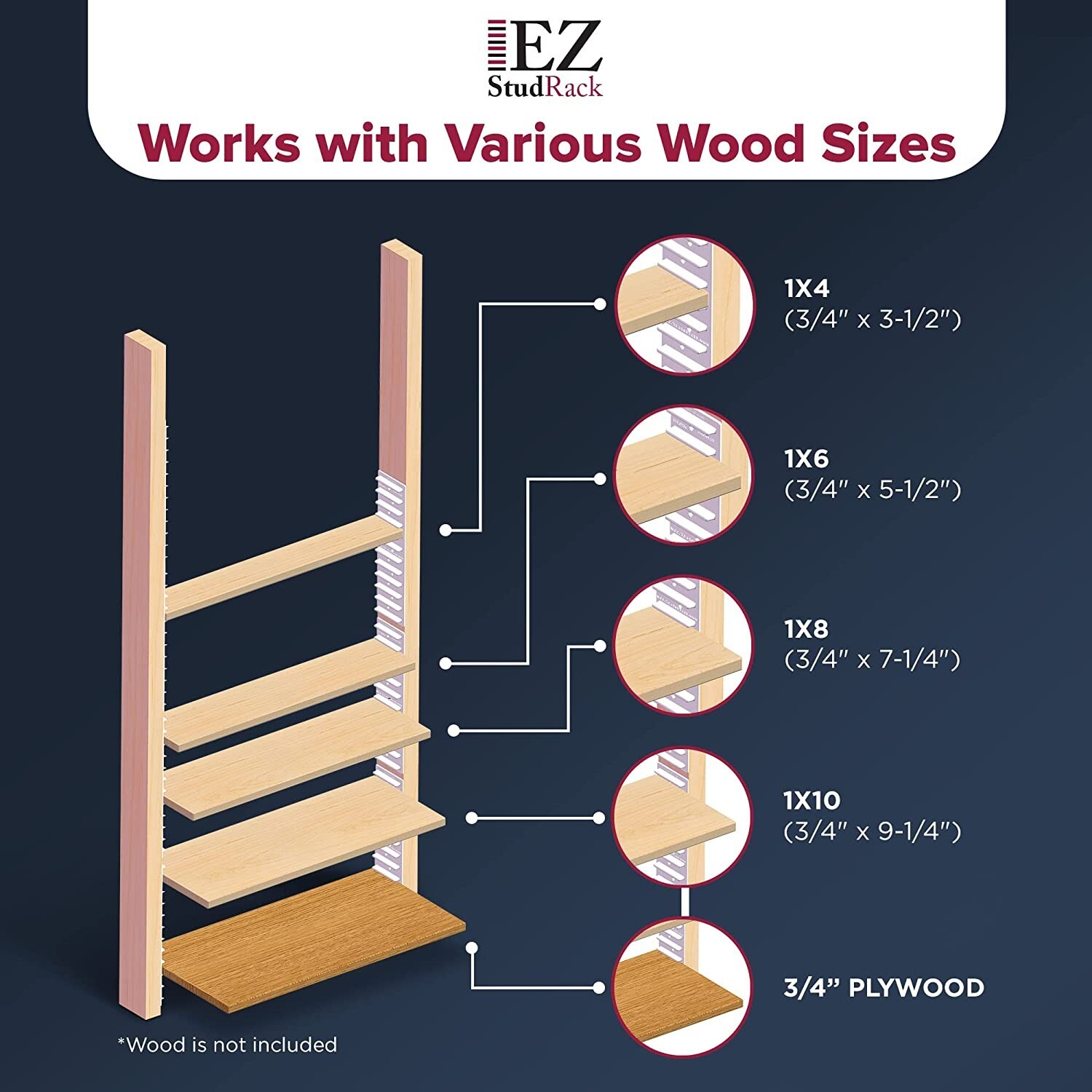 EZStudRack Shelving System- 8 Pack White, 32 Wood Screws-WOOD NOT INCLUDED