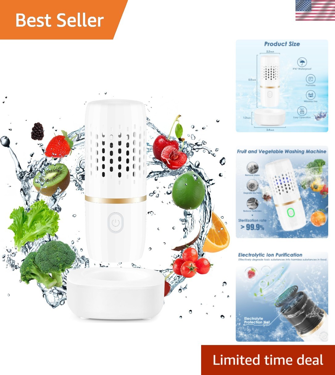 Fruit and Vegetable Purifier Cleaner Washing Machine Capsule Shape Disinfecti…