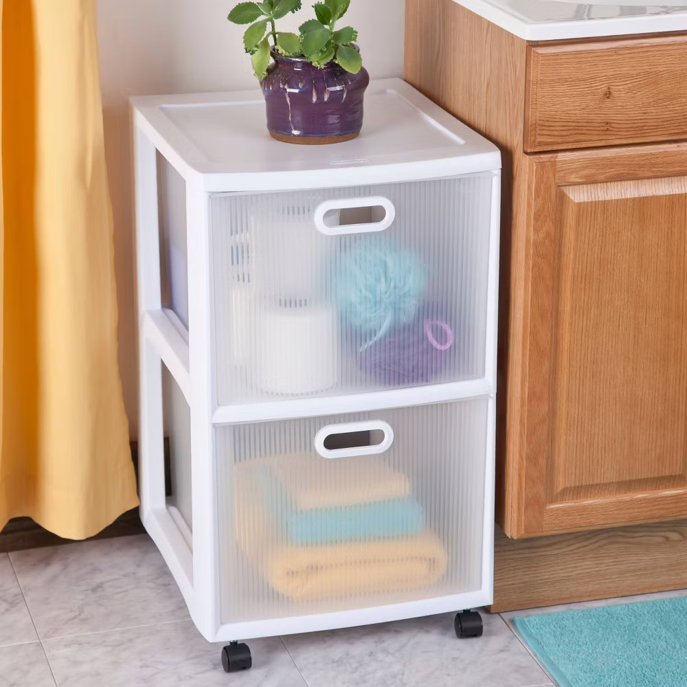 Sterilite Plastic 2 Drawers Modular Storage White 2-Drawer Cart White