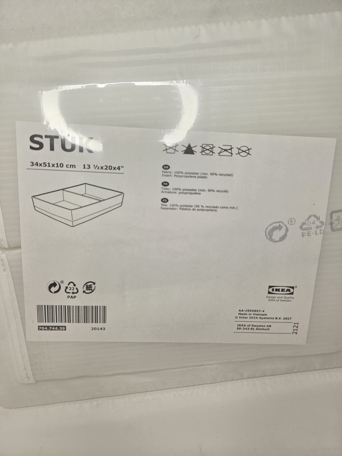 New IKEA STUK Storage Case – 34x51x10 Cm (13.5 x 20 x 4) White Sealed