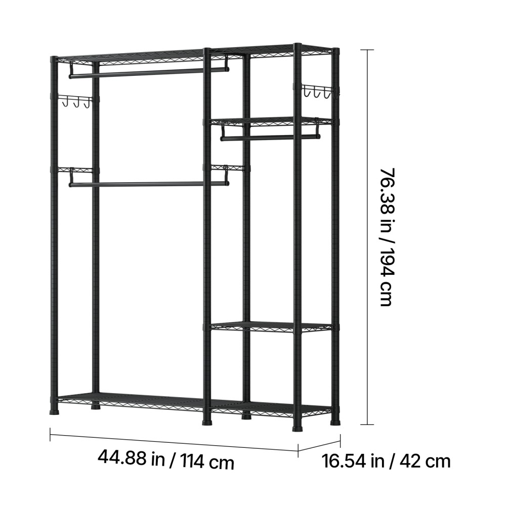 6 Adjustable Tiers Steel Frame Garment Rack, 800 lbs Load Capacity