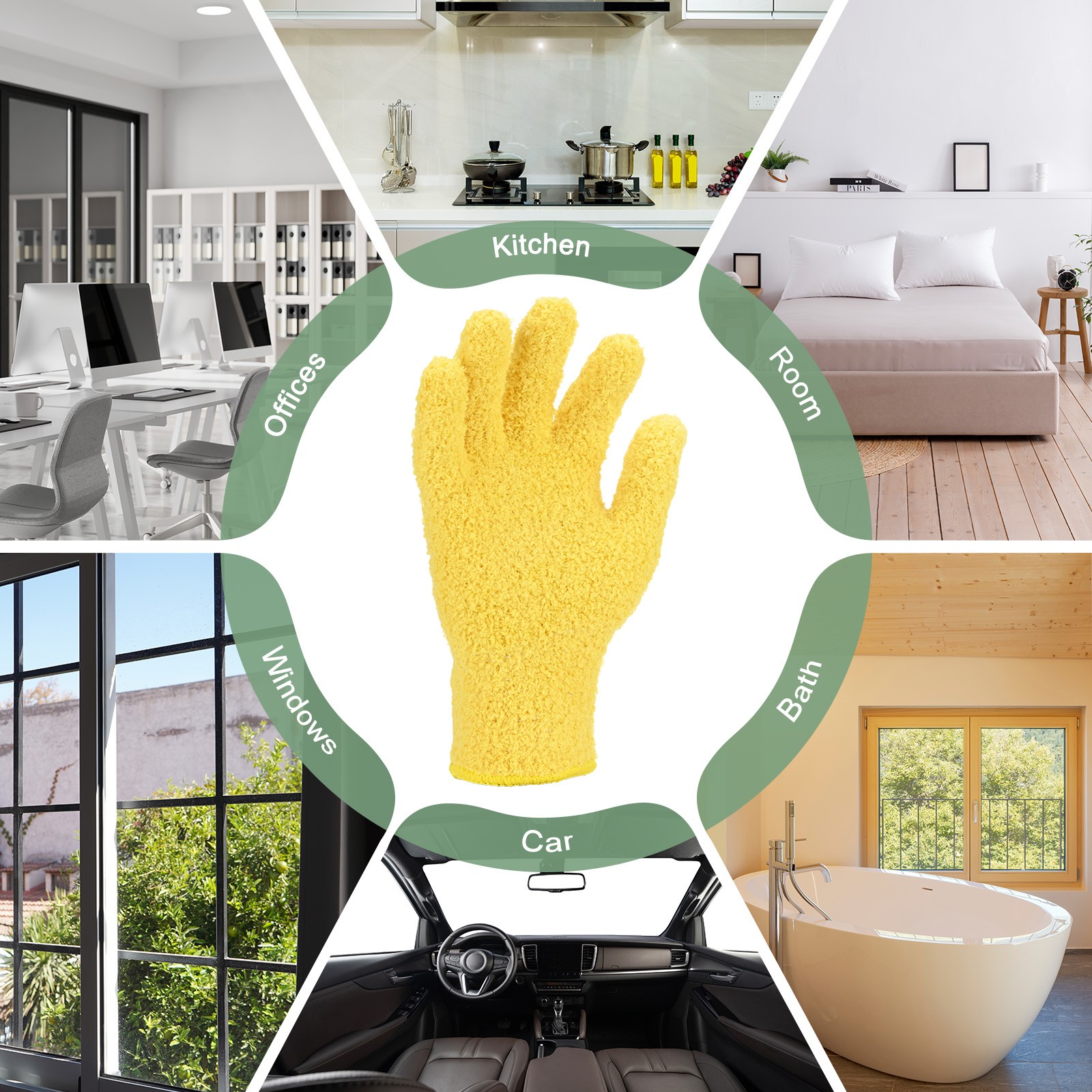 2-Pack 7x9cm Microfiber Dusting Glove for Plant, Leaf Cleaning Mitten Yellow