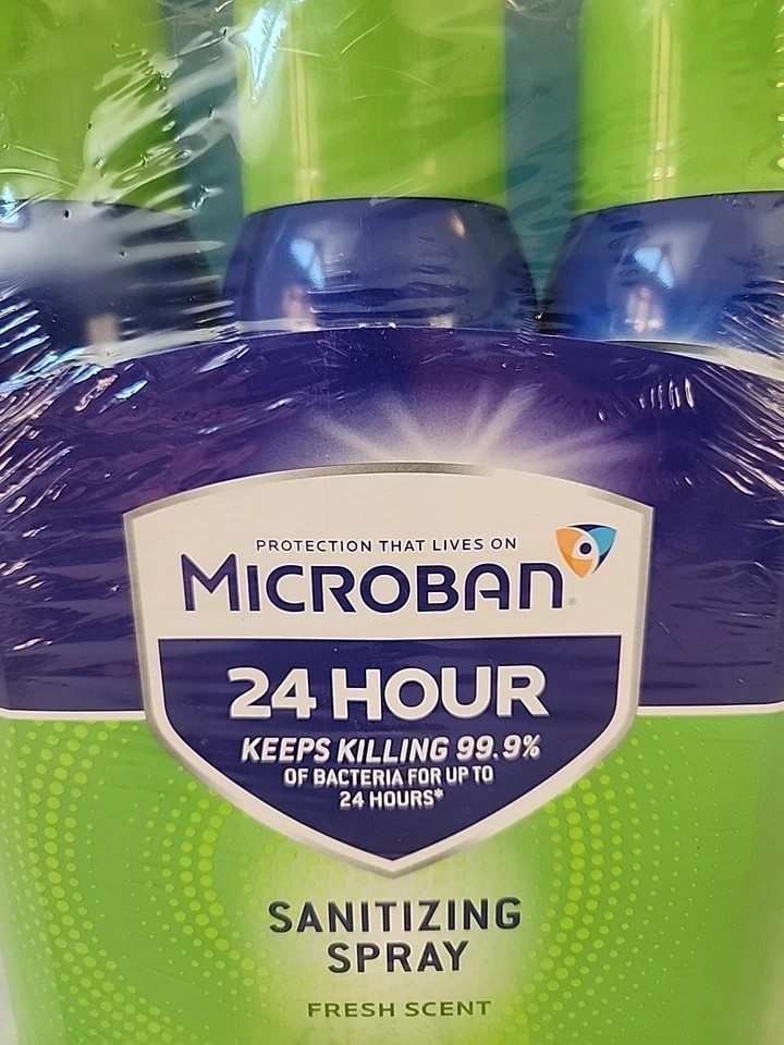 Microban 24 Hr Sanitizing Spray, Kills 99.9% Bacteria, Fresh Scent, 15oz, 3 pack