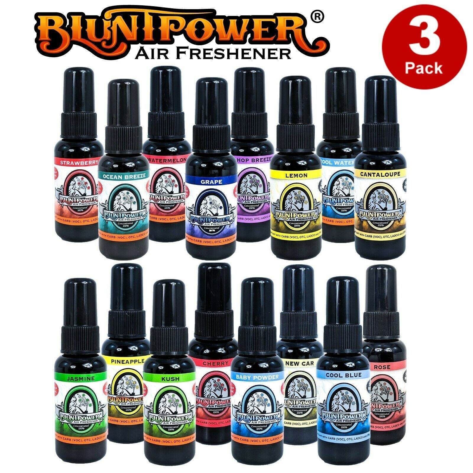 Blunt Power Spray Air Freshener 1.5 Oz, Home Car & Oil Warmer Spray, 3 Pack